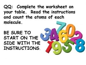 QQ Complete the worksheet on your table Read