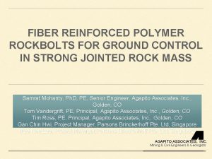 FIBER REINFORCED POLYMER ROCKBOLTS FOR GROUND CONTROL IN