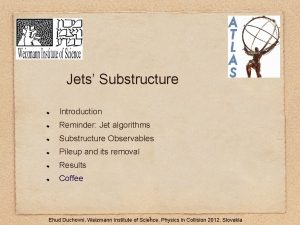 Jets Substructure Introduction Reminder Jet algorithms Substructure Observables