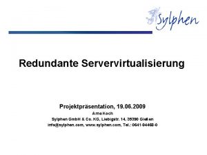 Redundante Servervirtualisierung Projektprsentation 19 06 2009 Arne Koch