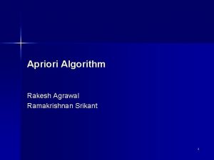Apriori Algorithm Rakesh Agrawal Ramakrishnan Srikant 1 Association