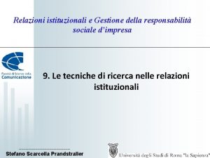 Relazioni istituzionali e Gestione della responsabilit sociale dimpresa