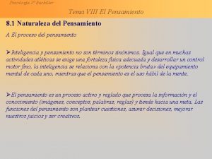 Psicologa 2 Bachiller Tema VIII El Pensamiento 8