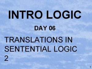 INTRO LOGIC DAY 06 TRANSLATIONS IN SENTENTIAL LOGIC