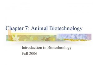 Chapter 7 Animal Biotechnology Introduction to Biotechnology Fall