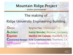 Mountain Ridge Project winter presentation The making of