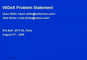 Wi De X Problem Statement Dean Willis dean