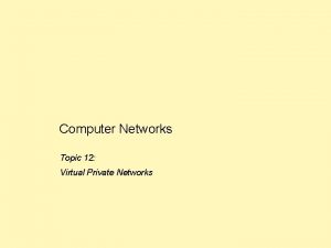 Computer Networks Topic 12 Virtual Private Networks Computer