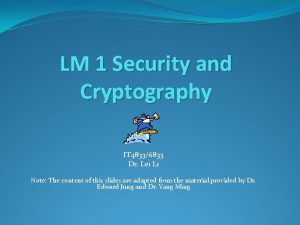 LM 1 Security and Cryptography IT 48336833 Dr