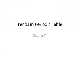Trends in Periodic Table Chapter 7 Atomic Radii