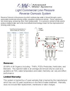 Light Commercial Line Pressure Reverse Osmosis System Reverse