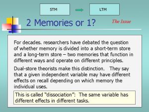 STM 2 Memories or 1 LTM The Issue