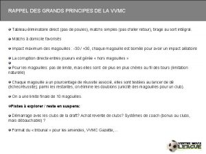 RAPPEL DES GRANDS PRINCIPES DE LA VVMC Tableau