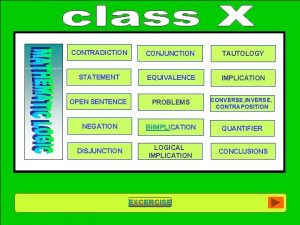 CONTRADICTION CONJUNCTION TAUTOLOGY STATEMENT EQUIVALENCE IMPLICATION OPEN SENTENCE