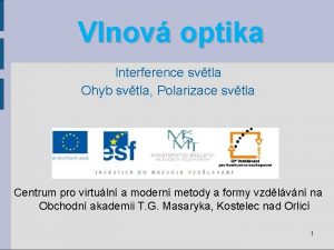 Vlnov optika Interference svtla Ohyb svtla Polarizace svtla