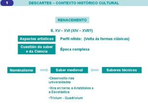 1 DESCARTES CONTEXTO HISTRICO CULTURAL RENACEMENTO S XV