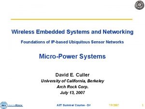 Wireless Embedded Systems and Networking Foundations of IPbased