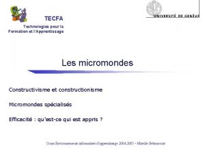 TECFA Technologies pour la Formation et lApprentissage Les