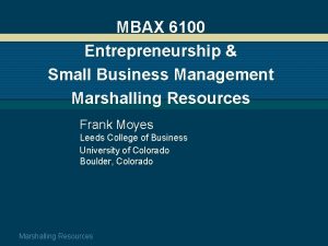 MBAX 6100 Entrepreneurship Small Business Management Marshalling Resources