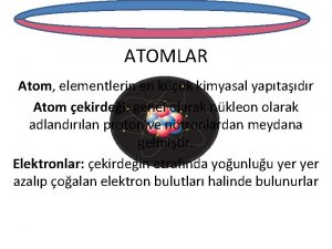 ATOMLAR Atom elementlerin en kk kimyasal yaptadr Atom