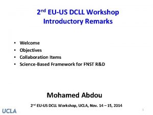 2 nd EUUS DCLL Workshop Introductory Remarks Welcome