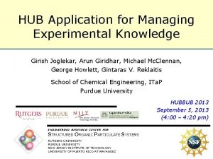 HUB Application for Managing Experimental Knowledge Girish Joglekar