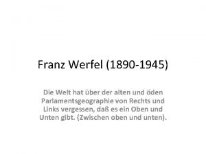 Franz Werfel 1890 1945 Die Welt hat ber