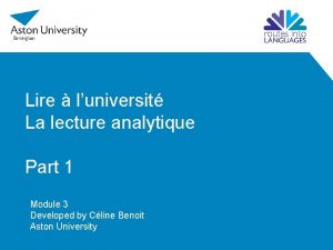 Lire luniversit La lecture analytique Part 1 Module