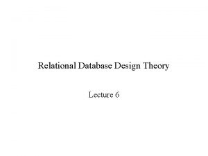 Relational Database Design Theory Lecture 6 Relational Database