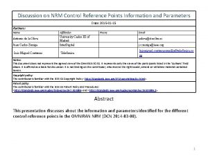 Discussion on NRM Control Reference Points Information and