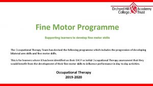 Fine Motor Programme Supporting learners to develop fine