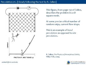 Percolation etc Closely following the text by R