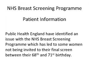 NHS Breast Screening Programme Patient Information Public Health