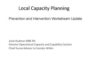 Local Capacity Planning Prevention and Intervention Workstream Update