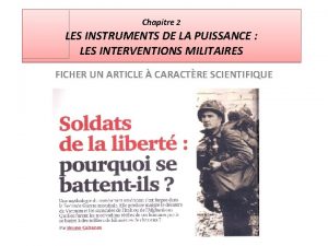 Chapitre 2 LES INSTRUMENTS DE LA PUISSANCE LES