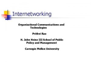 Internetworking Organizational Communications and Technologies Prithvi Rao H