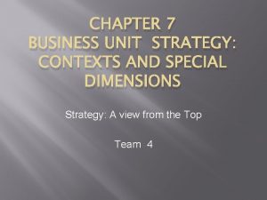 CHAPTER 7 BUSINESS UNIT STRATEGY CONTEXTS AND SPECIAL