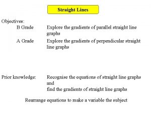 Straight Lines Objectives B Grade A Grade Prior