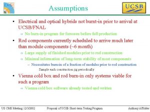 Assumptions Electrical and optical hybrids not burntin prior