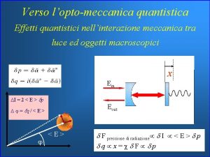 Verso loptomeccanica quantistica Effetti quantistici nellinterazione meccanica tra