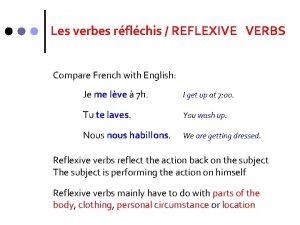 Les verbes rflchis REFLEXIVE VERBS Compare French with