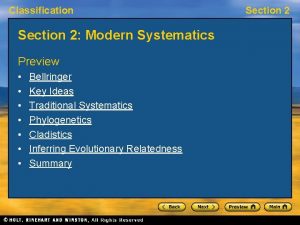 Classification Section 2 Modern Systematics Preview Bellringer Key