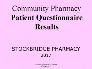Community Pharmacy Patient Questionnaire Results STOCKBRIDGE PHARMACY 2017