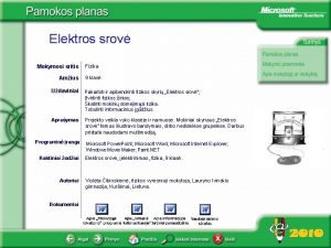 Elektros srov Mokymosi sritis Amius Fizika 9 klas