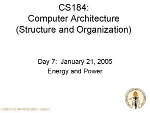 CS 184 Computer Architecture Structure and Organization Day