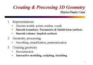 Creating Processing 3 D Geometry MariePaule Cani 1