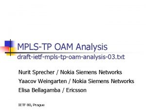 MPLSTP OAM Analysis draftietfmplstpoamanalysis03 txt Nurit Sprecher Nokia