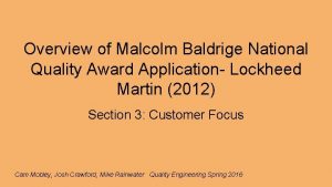 Overview of Malcolm Baldrige National Quality Award Application