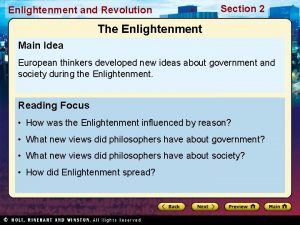 Enlightenment and Revolution Section 2 The Enlightenment Main