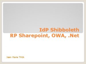 Id P Shibboleth RP Sharepoint OWA Net Jean